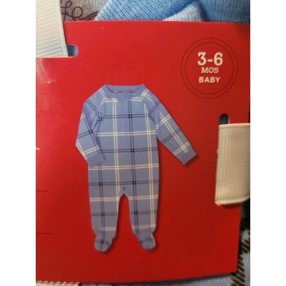 Wondershop 3-6 M light blue Plaid Check Footed Sleeper Family Pajamas Sleepwear